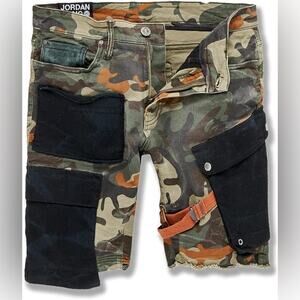Jordan Craig Travis Cargo Shorts Green Orange Camo Size 40 Woodland Streetwear
